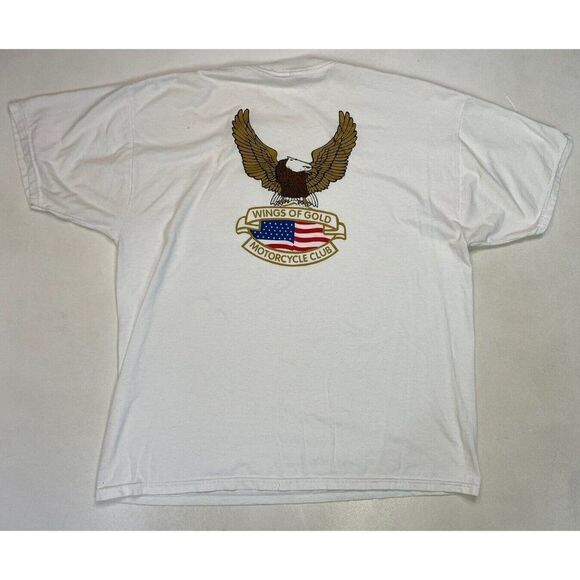 VINTAGE Wings Of Gold Motorcycle Club Graphic Pocket T-shirt Men XXL White - Picture 1 of 9